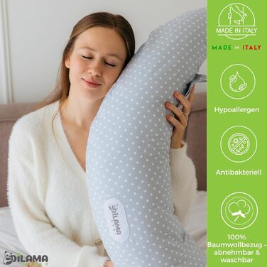 Подушка для вагітних Dilamababy з піною з пам'яті, Floken та волокнами - подушка для годування XXL - подушка для вагітних - багатофункціональна подушка для бокового положення зі 100% бавовняним чохлом для вагітних