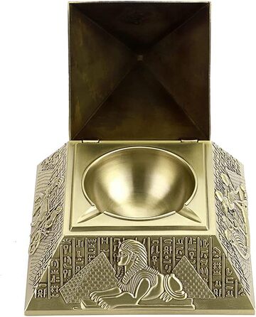 BSTKEY Windproof Ashtray in Vintage Style with Lid - Pyramid Modeling Table Ashtray (Green Bronze)