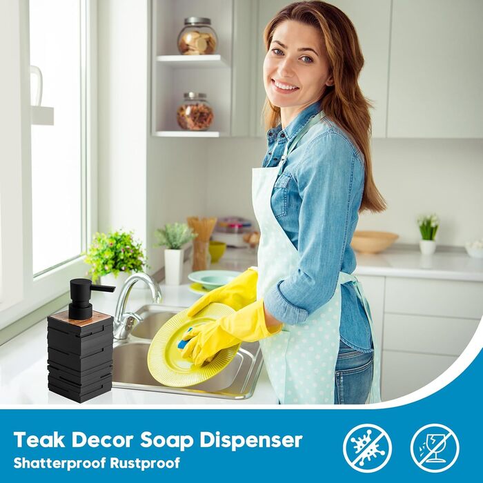 Диспенсер для мила та миючого засобу чорного кольору з дерева для кухні та ванної кімнати, з помповим дозатором