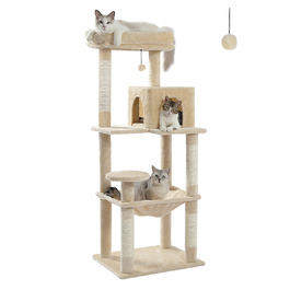 Комплекс для котів PAWZ Road з металевою гамаком, будиночком з 2 дверима та 6-ярусними полицями для лазіння, 143 см, бежевий