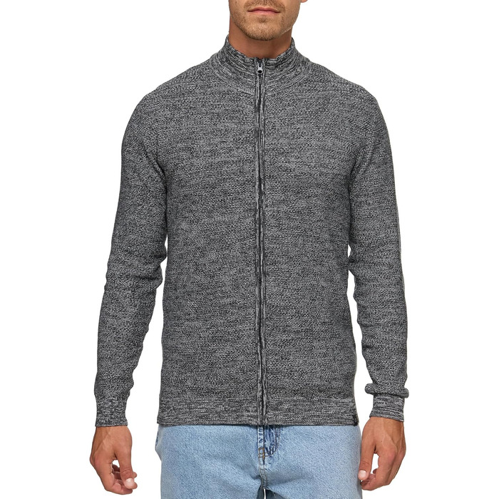 Чоловічий кардиган Indicode INWestmoon з коміром-стійкою | В'язаний кардиган з бавовняної суміші (L, Charcoal Mix)