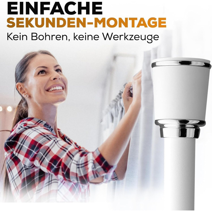 Штанга для штор Ø 32 мм, без свердління - для душу, вікна, кімнати, кухні (270-320 см, Біла)