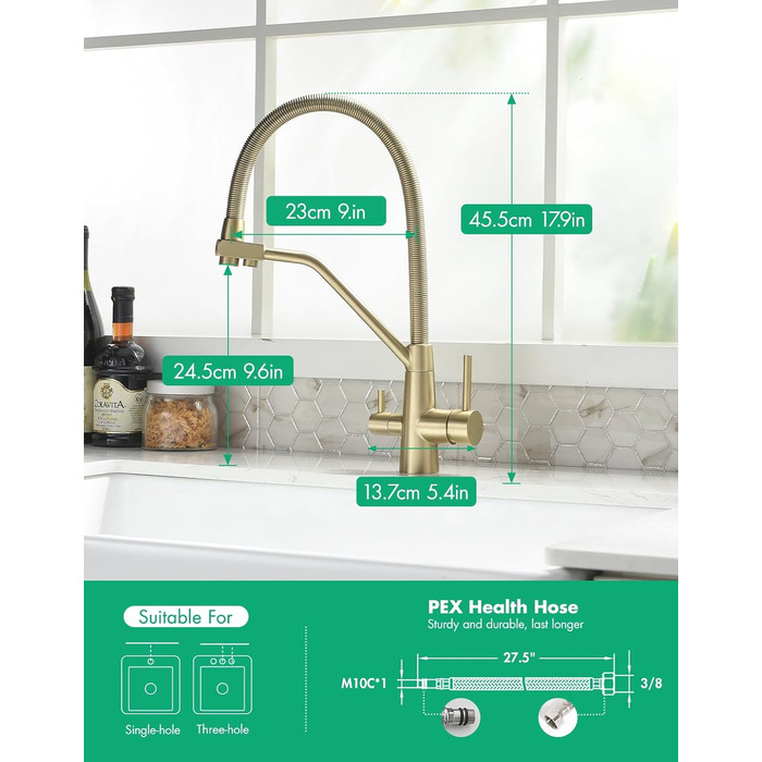 Змішувач кухонний з висувною лійкою 360°, з гальванічним покриттям 