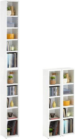 CD DVD BluRay Regal Chart in White – Two-Piece Media Shelf, Storage, CD Stand with 10 Compartments for up to 160 CDs, 20x187 cm (W x H)
