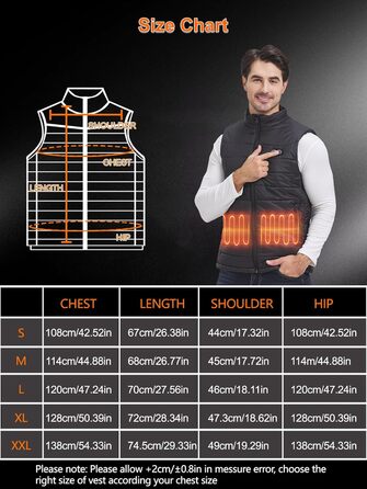 Обогревна жилетка для чоловіків та жінок, жилетка з підігрівом з акумулятором 10000 mAh та 5 зонами підігріву, для катання на лижах та полювання, чорний колір