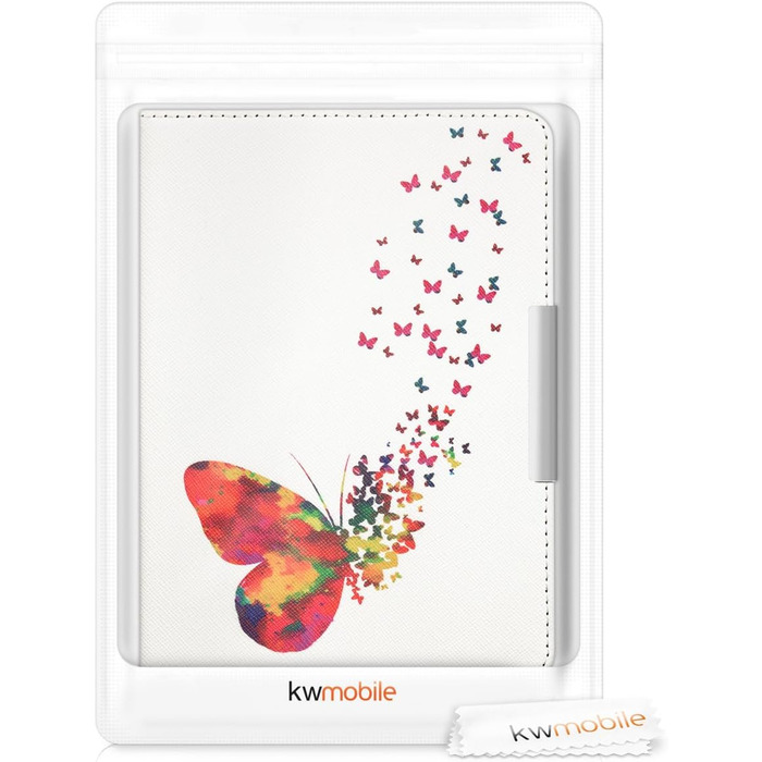 Чохол-книжка kwmobile для Tolino Vision 1/2/3/4 HD - Чохол для eReader з малюнком метеликів, рожево-білий