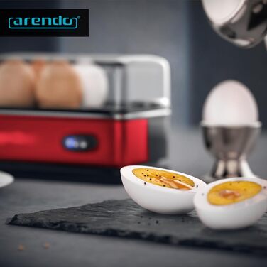 Електричний яйцеварка Arendo з нержавіючої сталі з підігрівом, регулюванням ступеня готовності та індикатором, червоний