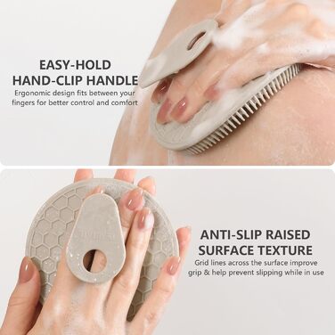 Силіконова щітка для тіла, скрабер для душу, щітка для тіла, скрабер для пелінгу, м'які щетинки, для жінок, чоловіків, дітей, чутливої шкіри, 1 шт. (Чорний+сірий)