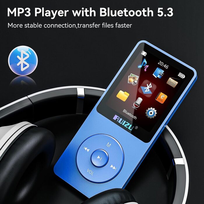 MP3-плеєр 64GB з Bluetooth 5.3, ультралегкий (30г), до 80 годин роботи, 1.8