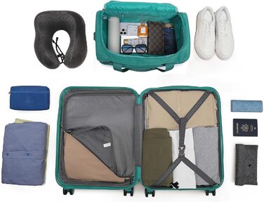 Набір валіз KONO 55 см: 2 валізи, ручна поклажа, 40x20x25 см, кремово-білий (бірюзовий)