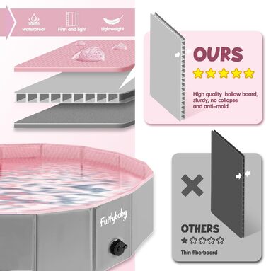 Foldable Dog Pool for Dogs, Dog Cushion Pool, Portable, for Dog Bathing, Plastic, Large, Hard, Kiddie Pool (Pink, 100 x 30 cm)