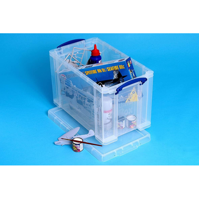 Really Useful Plastic Storage Box, lightweight, robust, stackable, 24 Liters, 290 x 465 x 270 mm, transparent