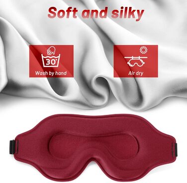 Маска для сну для чоловіків та жінок, 3D-контурна, блокує світло, регульований ремінь, дихаюча та м'яка, для сну, йоги, подорожей (Червона)