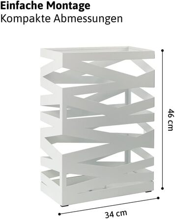 Підставка для парасоль підставка Maxi з металу з піддоном для збору води та гачками - Економія місця 34x14x46 см - Елегантний білий колір - Ідеальна для декорування прихожей та входу Maxi - Білий