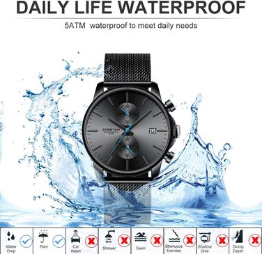 Чоловічий годинник, спортивний, модний, кварц, аналоговий, чорний міський ремінець, нержавіюча сталь, водонепроникний, хронограф, автоматичне відображення дати, синій