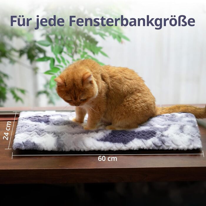 Самогріюча лежанка для котів на підвіконня, 90x28 см, м'який знімний чохол, сіра