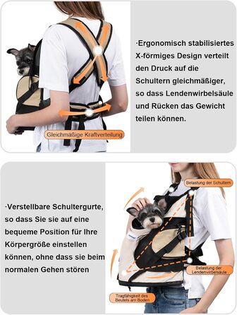 Рюкзак для собак та котів, рюкзак-переноска для маленьких та середніх собак та котів до 8.5 кг, дихаючий та зручний, для подорожей та активного відпочинку на природі, бежевий