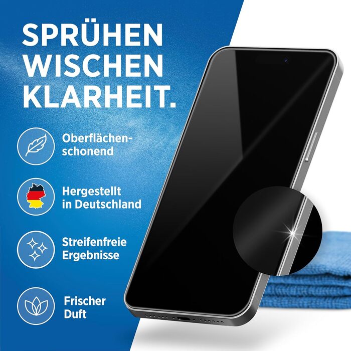PRINOX Набір для чищення екранів 250 мл: засіб + мікрофібра + пензлик для мобільних, ноутбуків, телевізорів (LCD, LED, OLED, QLED, TFT) від жиру та відбитків пальців
