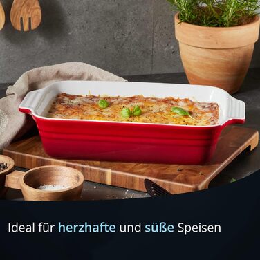 Форма для запікання KHG середнього розміру 34 см, 1,75 л, червона, для 3-4 осіб. Прямокутна керамічна форма для запікання з каменю, стійка до подряпин. Підходить для лазаньї, тірамісу та інших запечених страв. 1 шт. (34 см)