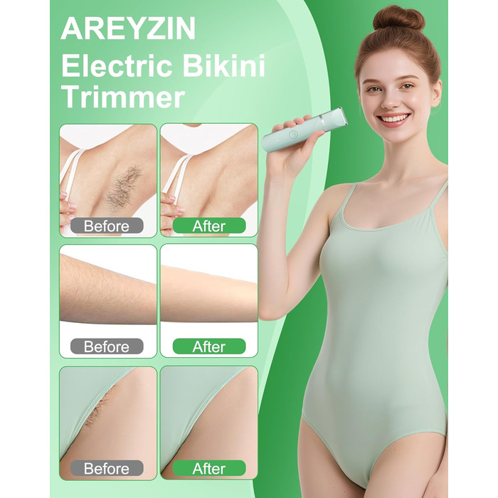 Електричний жіночий епілятор AREYZIN для інтимної зони, зарядний, водонепроникний, зелений