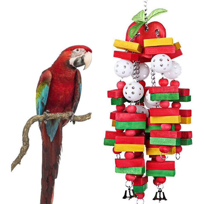 DIYARTS Wooden Parrot Toy Hanging Bird Chewing Colorful Parrot Toys Small Medium Bird Block Toy for African Grey Macaws Cockatoos Eclectus