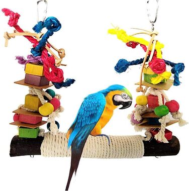 Bird Toy, Bird Toy for Birds, Parrots, Swing, Natural Wood Chew Toy, Hanging, Bird Toy Wooden Bell, Bird Swing, Chewing Accessories, Colorful Wooden Ferris Wheel