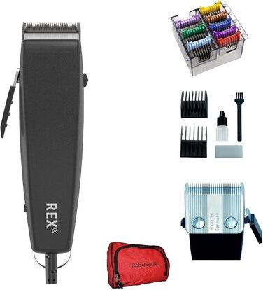 Професійна машинка для грумінгу собак REX (до 25 кг) з 8 металевими насадками та сумкою. Rotschopf24 Edition