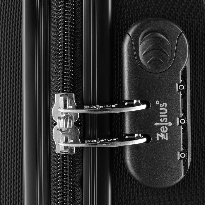 Набір валіз Zelsius 4 шт. чорного кольору | ABS, з кодовим замком, 4 колеса, внутрішній роздільник | Валізний набір 4 шт., Trolley, велика валіза, Luggage Set, ручна валіза чорна 4 шт.