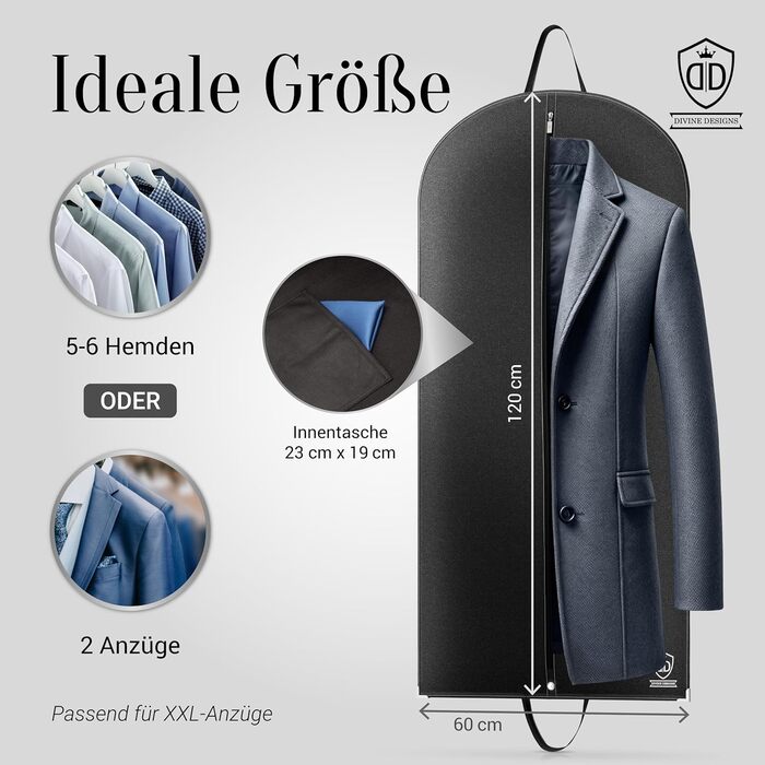 Набір 2 шт. мішки для одягу 120x60 см, мотоотанові - захисні мішки для одягу на блискавці для зберігання - чохли для одягу для XXL костюмів, пальто, курток - мішки для одягу, сумка для костюма, сумка для сорочок 120x60 см (без аксесуарів) 2 шт. - Чорний