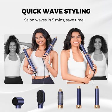 Фен-щітка 5 в 1 Airstyler Pro 1000W: об'єм, локони, догляд, негативні іони (Блакитний)