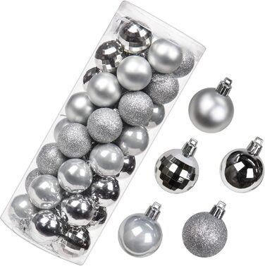 4 см Новорічні кулі для прикраси ялинки, 40 шт. Срібні, ударостійкі, для ялинки