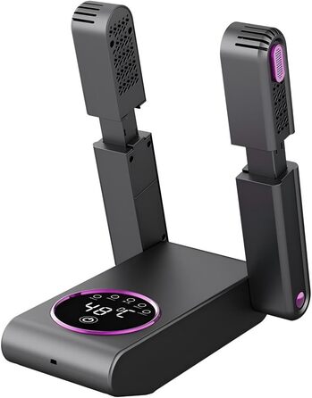 Сушарка для чобіт та рукавичок 2-в-1, німецька технологія гарячого повітря | Регульований на 180° стрижень та гнучкі насадки | Таймер та енергозберігаючий режим | Для робочих чобіт, спортивного та гірськолижного взуття (Чорний)