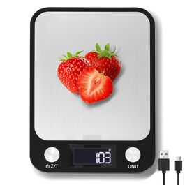 Кухонні ваги Muaket 1г/10кг з цифровим дисплеєм, велика платформа 17,5x15 см, 7 одиниць вимірювання, функція тарування, для продуктів, порошку, фруктів, овочів, перезаряджувані