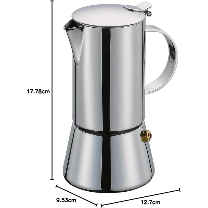 Cilio AIDA Espresso Maker 4 Cups | Polished Stainless Steel | Suitable for all stovetops, including induction | Ø 9cm, H:17.5cm | Italian Coffee Machine | Cafetera Polished Stainless Steel 4 Cups