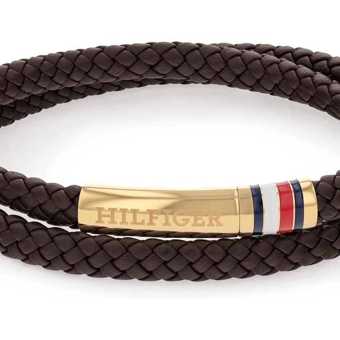Браслет чоловічий Tommy Hilfiger з плетеного шкіряного ремінця в подвійному обертанні - коричневий