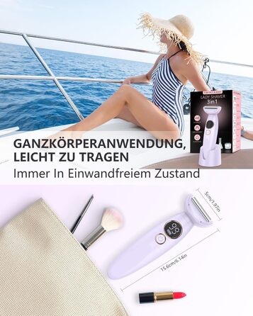 Електричний жіночий тример 3-в-1 для тіла, обличчя, Bikinizone, ніг, USB-зарядка, водонепроникний IPX7, білий (фіолетовий)