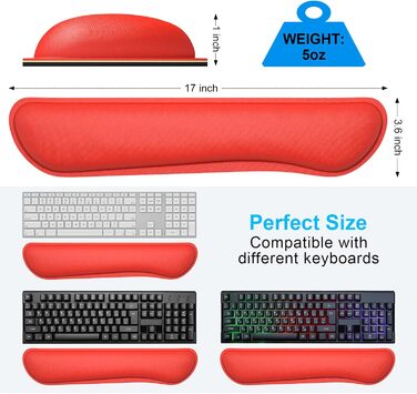Підставка для зап'ястя Dapesuom з Memory Foam - комфортна підтримка для клавіатури та миші, зменшує біль, для офісу (червона)