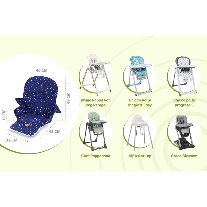 Універсальний сидіння-вкладиш для дитячого стільчика Ikea, Peg Perego, стільчиків для годування – м'яка накидка на дитячий стілець, морська синя з листям, сидіння-подушка для малюків