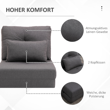 Крісло-мішок HOMCOM 2-в-1 зі спинкою, що регулюється, та можливістю трансформації в ліжко, диван-підлогу з декоративними подушками, льон, зручне підлогове сидіння.