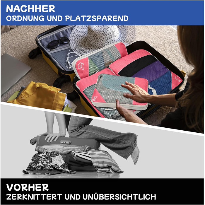 Набір органайзерів для валізи Kompressions Packwürfel (5 шт.) рожевого кольору - компресійні куби для подорожей, легкі сумки для зберігання, органайзер для рюкзака та валізи