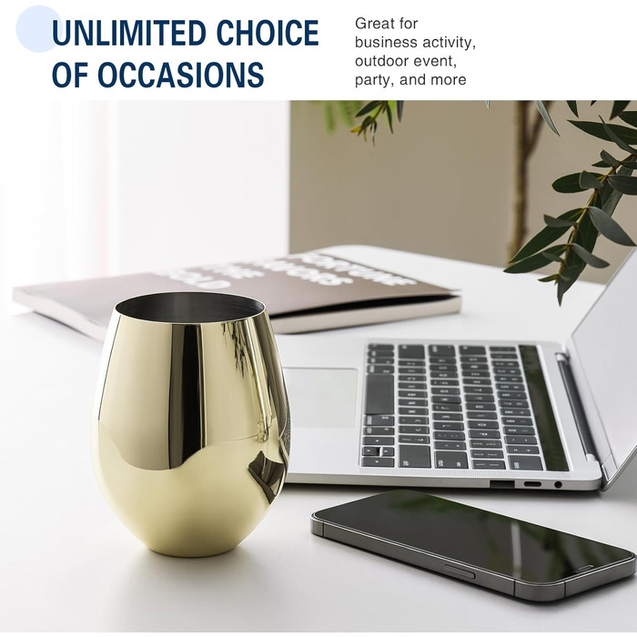 Набір келихів для вина WOTOR Gold, 4 шт, 530 мл, незламні золоті келихи, склянка з нержавіючої сталі, металеві келихи для відпочинку на природі, подорожей, кемпінгу, басейну, ідеальний подарунок для поціновувачів вина