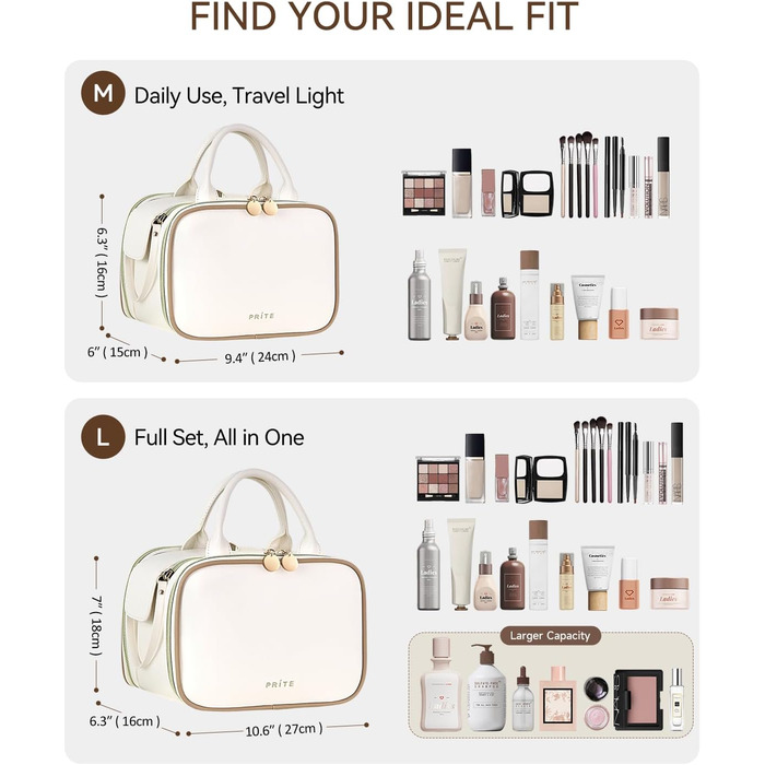 Косметичка для макіяжу великої місткості з кількома відділеннями, водонепроникна, з ручкою, бежева
