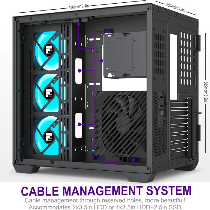 Корпус ПК FOIFKIN M9 з дерев'яною передньою панеллю з горіха, 3 вентилятори PWM ARGB, ATX Mid-Tower для геймінгу, 270° панорамне скло, порт Type-C (Чорний, M9)