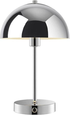 Mokebo® LED настільна лампа бездротова, акумуляторна, з регулюванням яскравості та USB-C, 'The Lighthouse', вінтажна лампа-горщик, грибний світильник та настільна лампа кольору тауп, метал, з батареєю, тепле біле світло, сріблястий колір