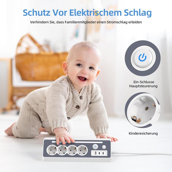 Мережевий фільтр з USB та Type-C, 4 розетки, 16A, 3680W, з вимикачами, захист від перенапруги, білий