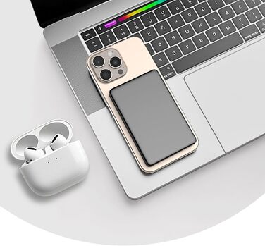 Power Bank JUOVI Магнітний Бездротовий 5000mAh з PD, 20W, USB-C, для MagSafe, iPhone 16/15, AirPods, iWatch (Білий/Чорний)