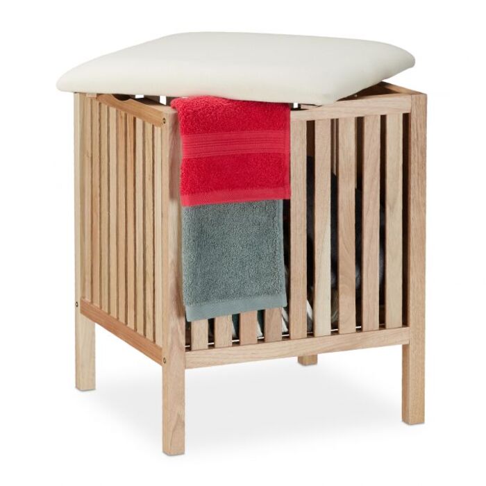 Relaxdays laundry basket made of walnut wood with seating