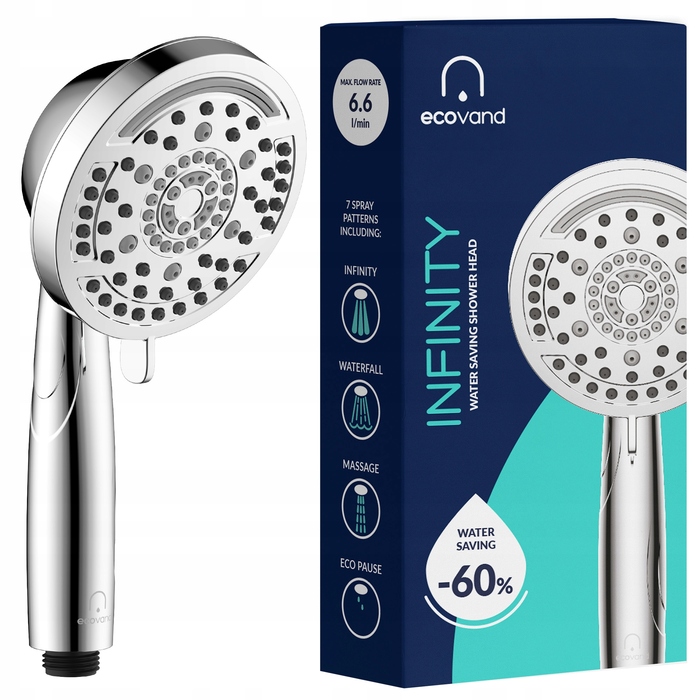 Душова лійка EcoVand Infinity, срібляста, кругла, 7 режимів