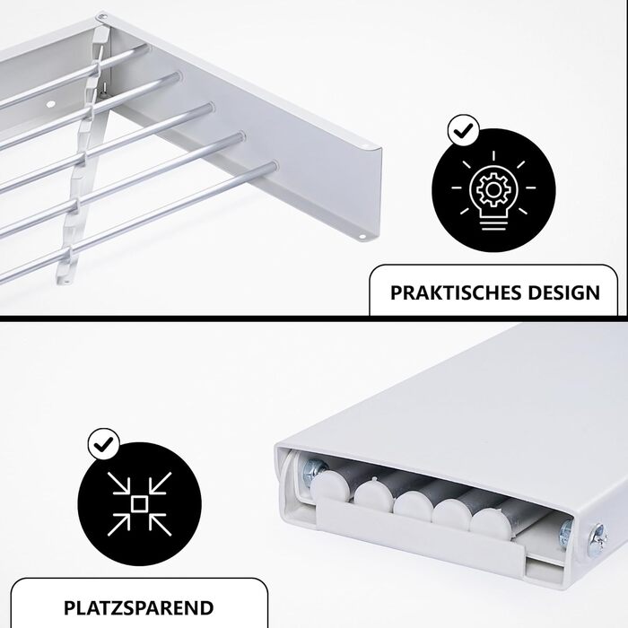 Настінна сушарка для білизни Vonia – компактна та складна – міцна сушарка для ванної, балкону та квартири (біла, 80 x 40 см)