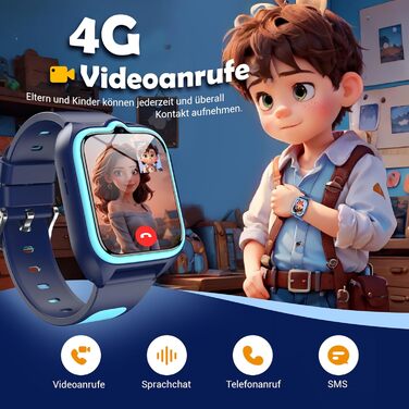 Дитячий смарт-годинник Blackview Kinder 4G: GPS, SIM-карта, відеодзвінки, SOS, дзвінки, чат, SMS, шкільний режим, лічильник кроків, блакитний